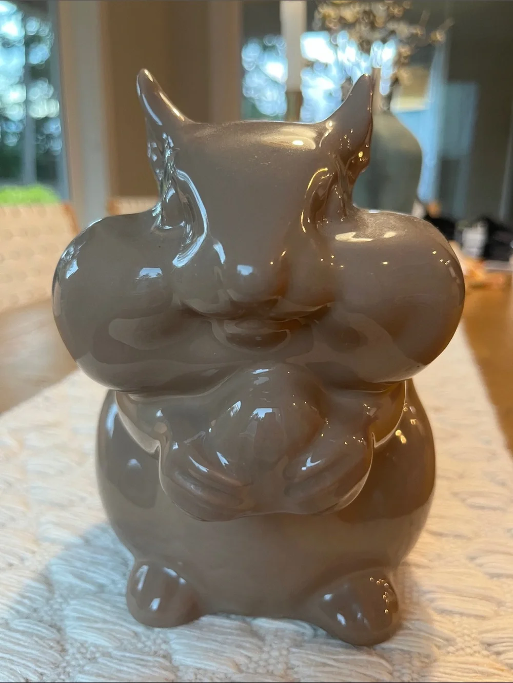 NWT Threshold Glossy Taupe Ceramic Squirrel Cookie Jar